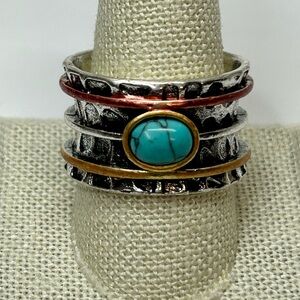 Tri-Tone Turquoise Textured Boho Ring